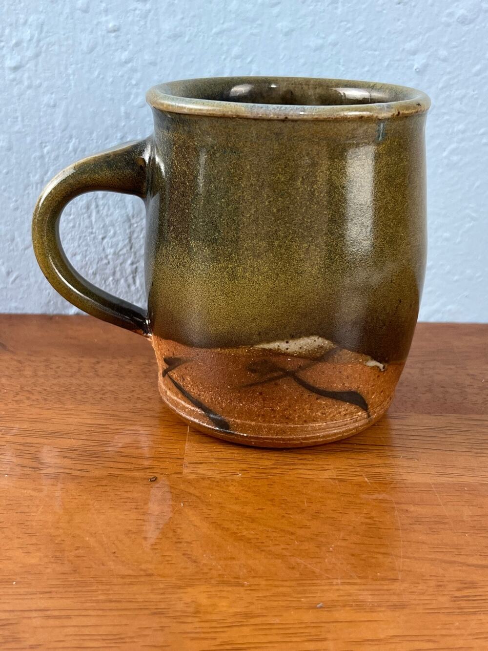 VTG Art Pottery Stoneware Coffee Mug Olive Brown Glaze Handmade Southwestern